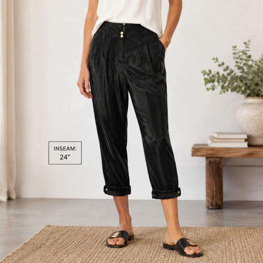 Willow & Clay Black Silk Capri Pants Womens Size 4 Minimalist Casual Neutral NWT